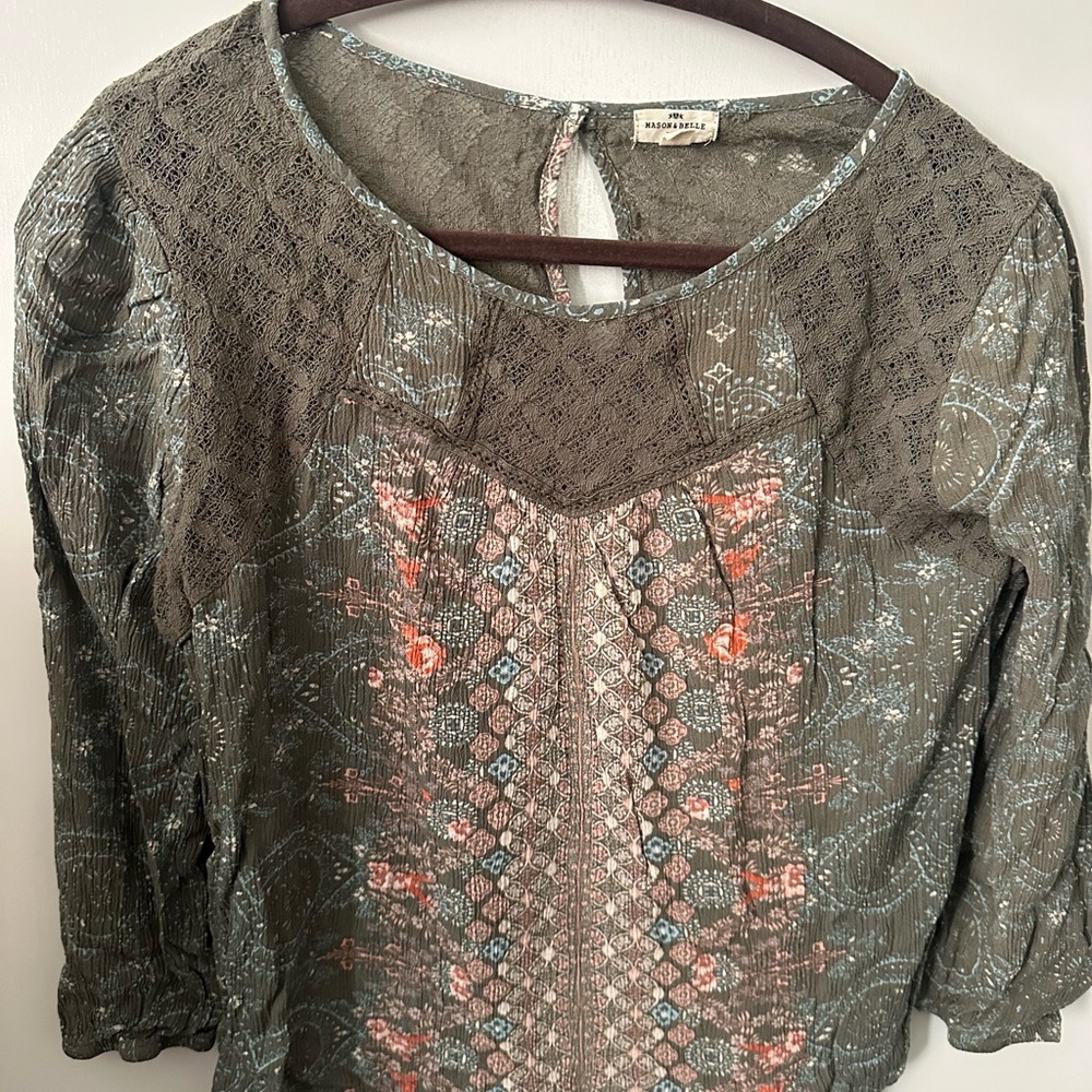 Mason & Belle Boho Blouse with Lace and Floral Print – Size L